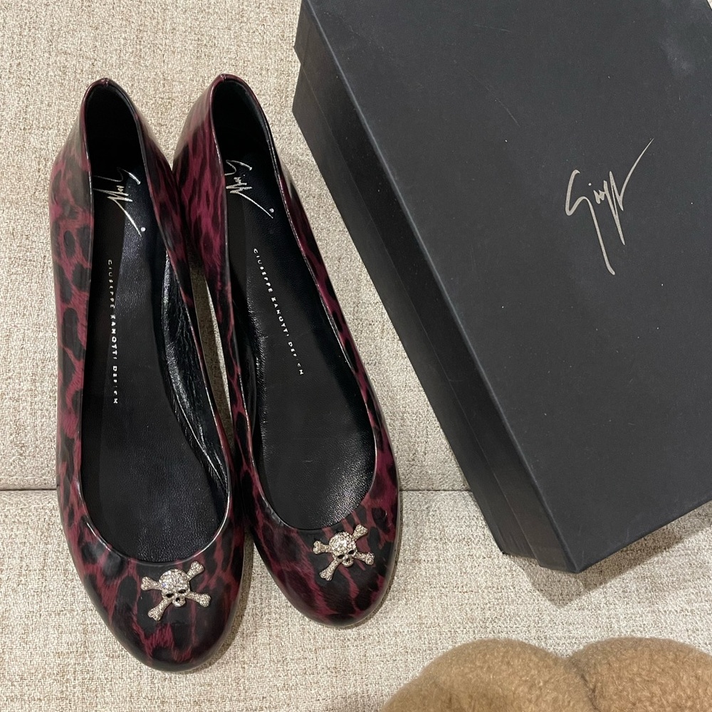 Giuseppe Zanotti Purple/Black Leopard Skull Ballet Flats